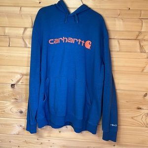 Mens Carhartt force pull over hoodie navy and orange XXL
